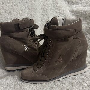 Prada Women's Taupe Wedge Sneakers